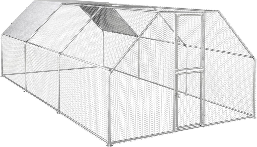 DWVO Large Metal Chicken Coop for 20-30 Chickens, 19.1 x 9.8 x 6.4 ft Walk-in Poultry Cage Chicken Run for Yard Outdoor with Waterproof and Anti-UV Cover Duck House Flat Roof Chicken Pen