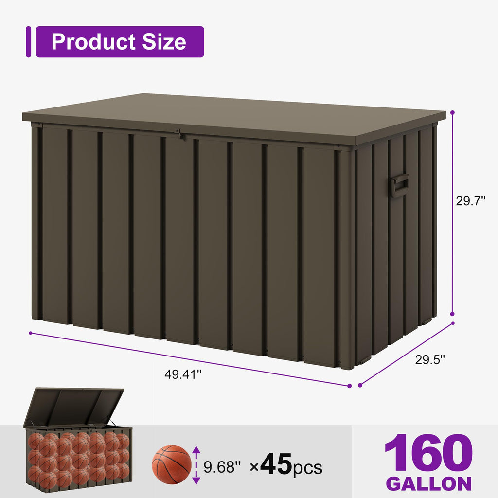 PURPLE LEAF Outdoor Deck Box 160 Gallon Waterproof Lockable Storage Box Container with Lid Deck Organization for Patio Cushions Side Table Pool Accessories Garden Tools, Brown