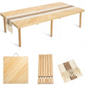 Wesiti Boho Folding Picnic Table and White Blanket Set 60 x 30 Inch Low Floor Table 70 x 120 Inch Woven Cotton Blanket with Fringe Leather Storage Strap for Photoshoot Camping Beach BBQ Wedding Party