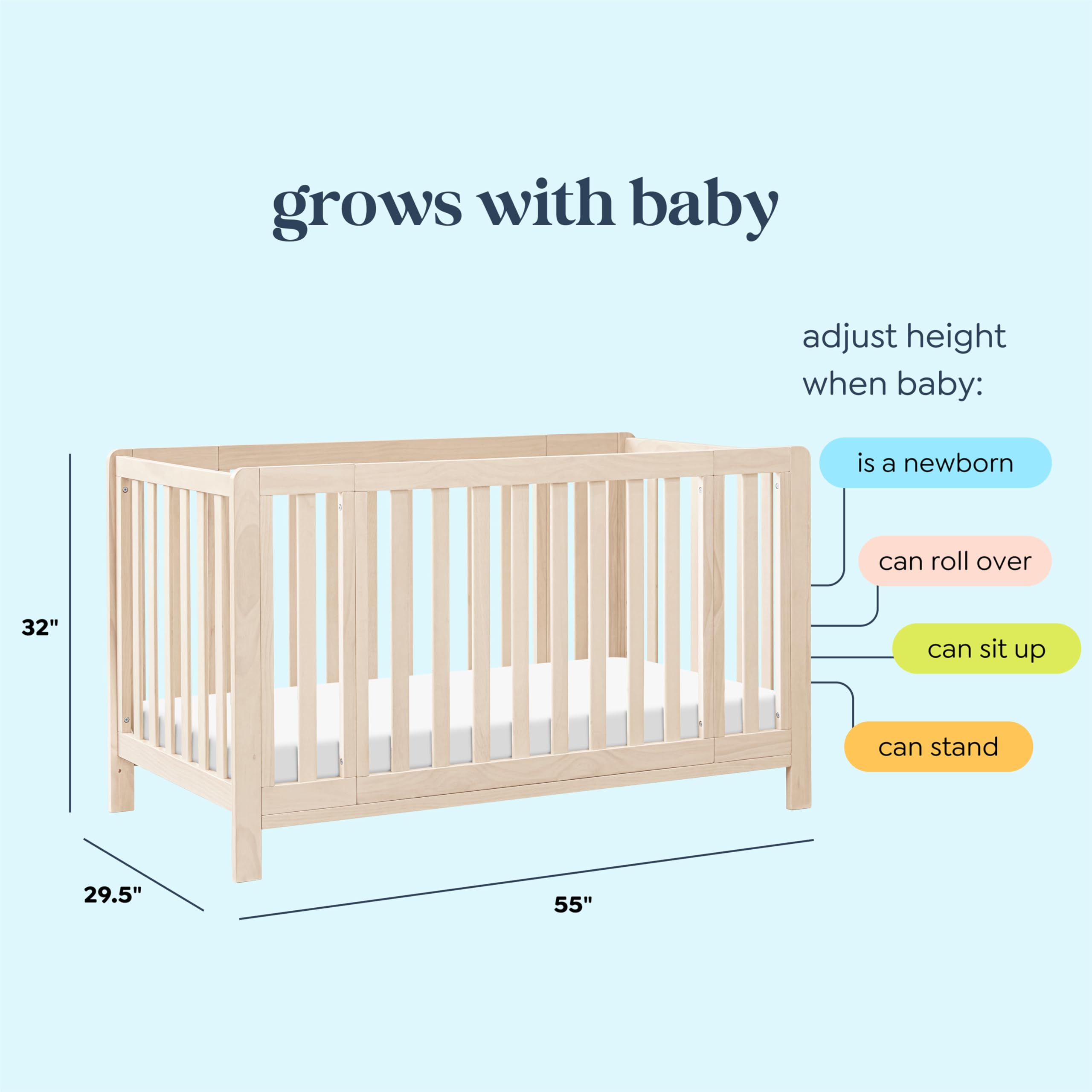 Carter's by Davinci Colby Grow 6-in-1 Convertible Crib - Portable Bassinet to Full-Size Baby Crib w/Removable Wheels, Toddler Bed, Junior, Full-Size Bed - GREENGUARD Gold Certified - Easy to Assemble