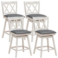 COSTWAY Bar Stool Set of 4, 360 ° Swivel Counter Height 25inch Bar Stool with Foot Rest Upholstered Cushion & Ergonomic Backrest, Sturdy Frame, for Pub, Kitchen Islands (4, Antique White + Grey)