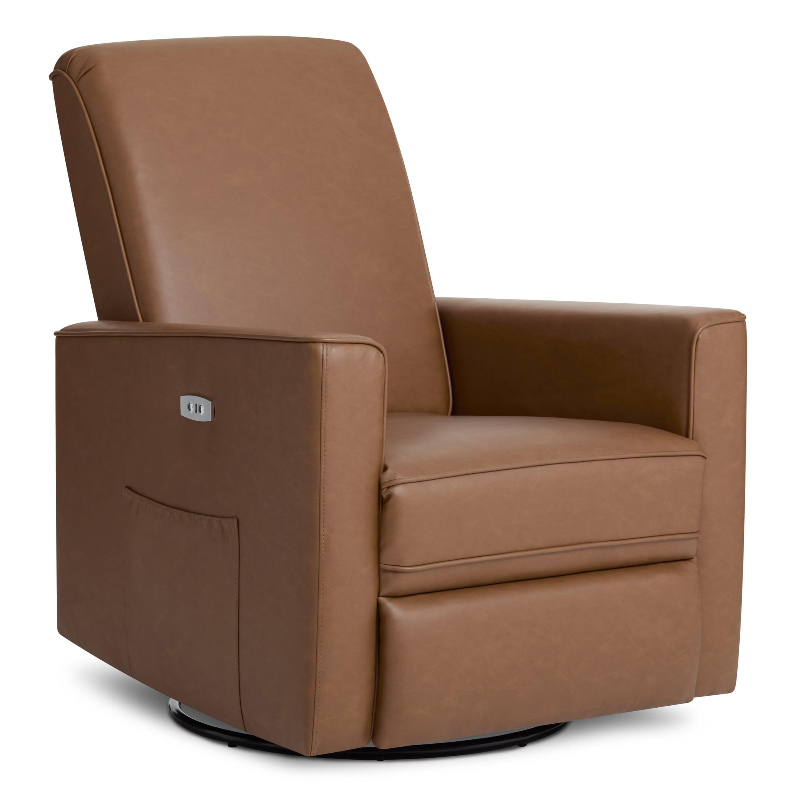 Evolur Harlow Upholstered Power Glider Recliner with USB Charging – Rocking & 275° Swivel with Smooth Glide – Greenguard Gold & FSC Certified – Modern Nursery and Living Room Chair in Cognac