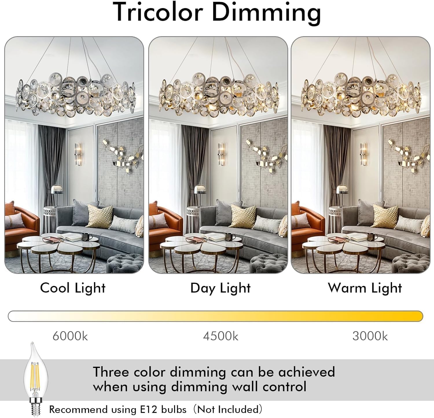 Wndtu Opal Unique Elegance Crystal Chandelier Luxury Round Crystal Modern Stainless Steel Chrome Pendant Ceiling Lights Fixture for Dining Room Living Room Kitchen Island Above Table D22