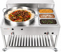 Stainless Steel Concave Discada Grill Stove with 3 Pan Steam Table-Large Comal Taco Cart-with Hose + Regulator-Ideal for Commercial and Home Use