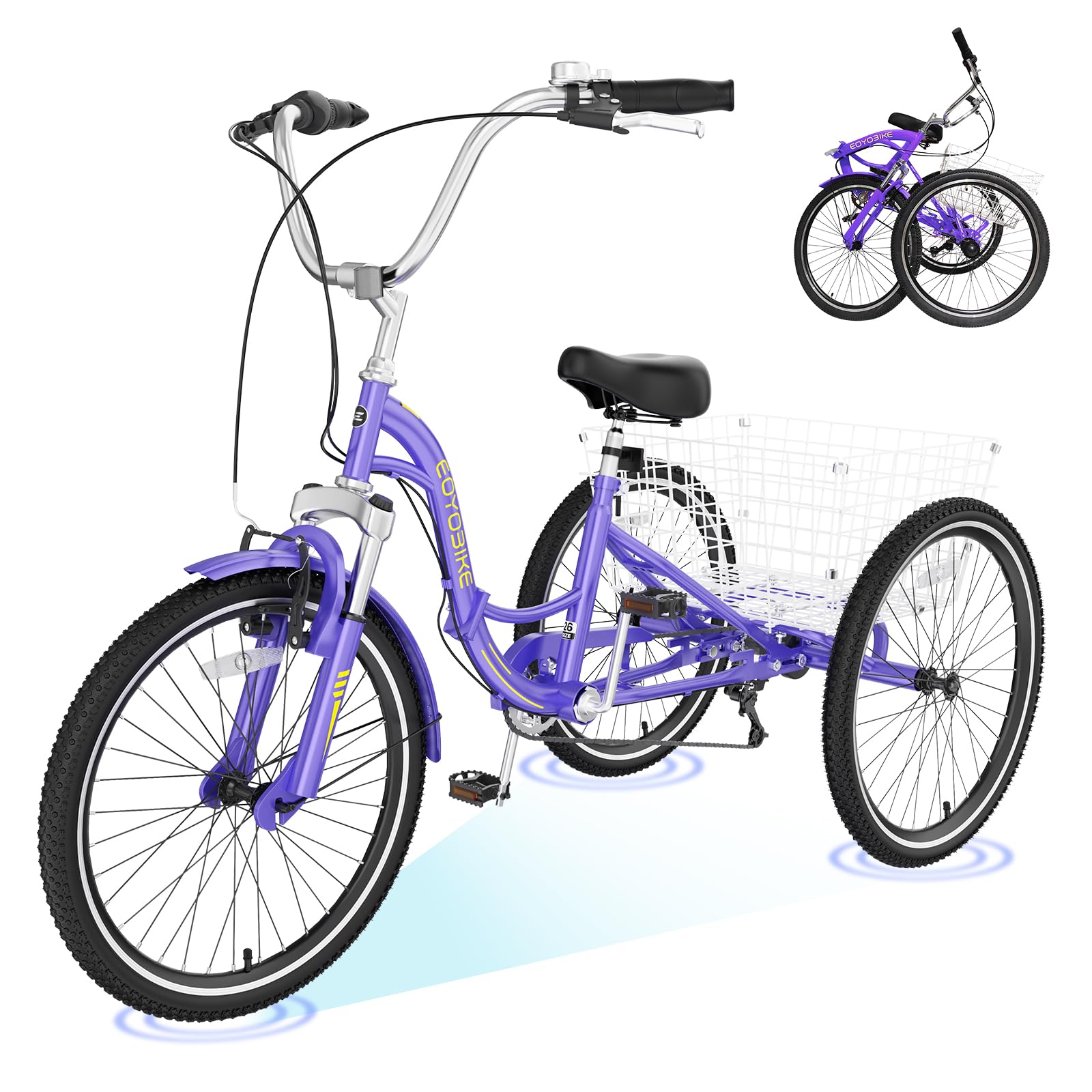 H&ZT Adult Tricycle, 3 Wheeled Bike, Trike Cruiser Bike, with 7-Speed Gear, Parking Brake Handle, Low Step, Large Rear Basket, Elderly Friendly, for Men, Women, and Teens