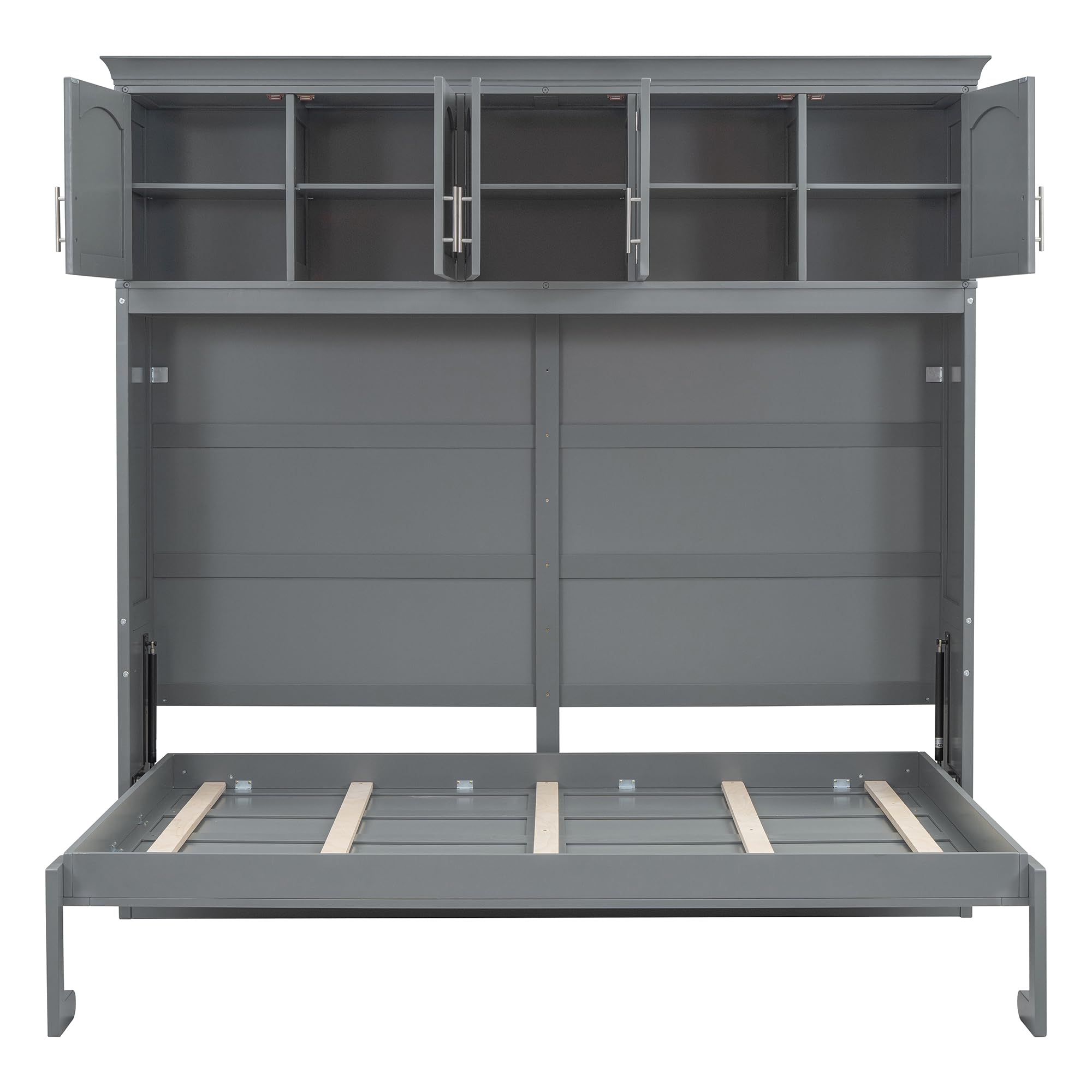 Ball & Cast Queen Size Murphy Bed Wall Cabinet Bedframe,can be Folded,Hideaway Chest with Top Storage Lockers,Wood Platform Furniture for Guest Room,Study,Office,Gray