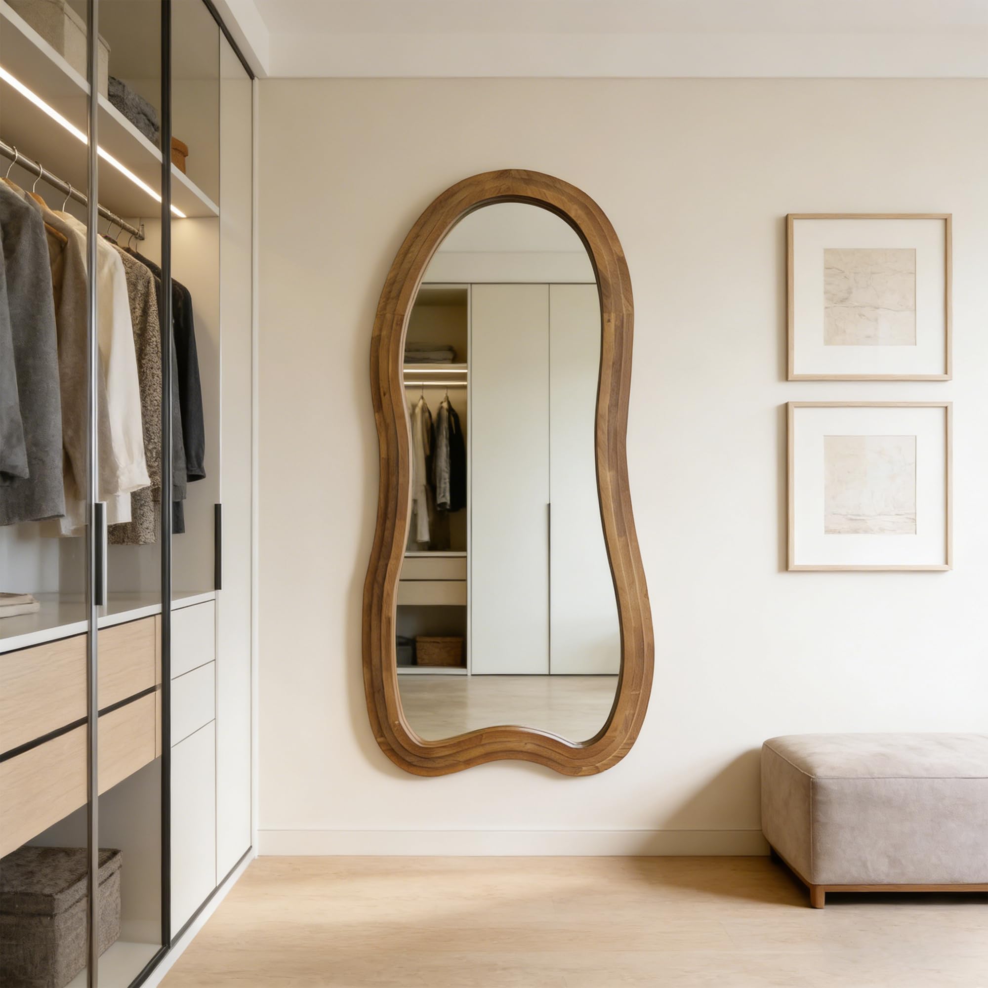 DAOYIJIAJU Irregular Floor Mirror, 67"x31.5" Large Wavy Mirrors with Triple Layer Solid Wood Frame, Premium Asymmetrical Full Length Mirror for Living Room Entryway Hallway Bedroom, Leaning/Hanging