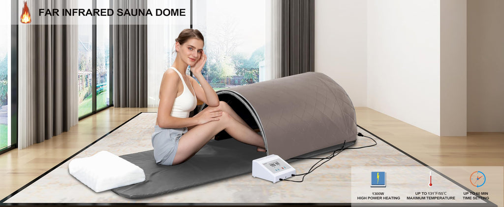 ZONEMEL Personal Infrared Sauna Dome for Home Spa, 360 Degree Coverage Lying Down Hot Carbon Sauna, Portable Full Body Sauna with Pillows and Mat, Dry Heat