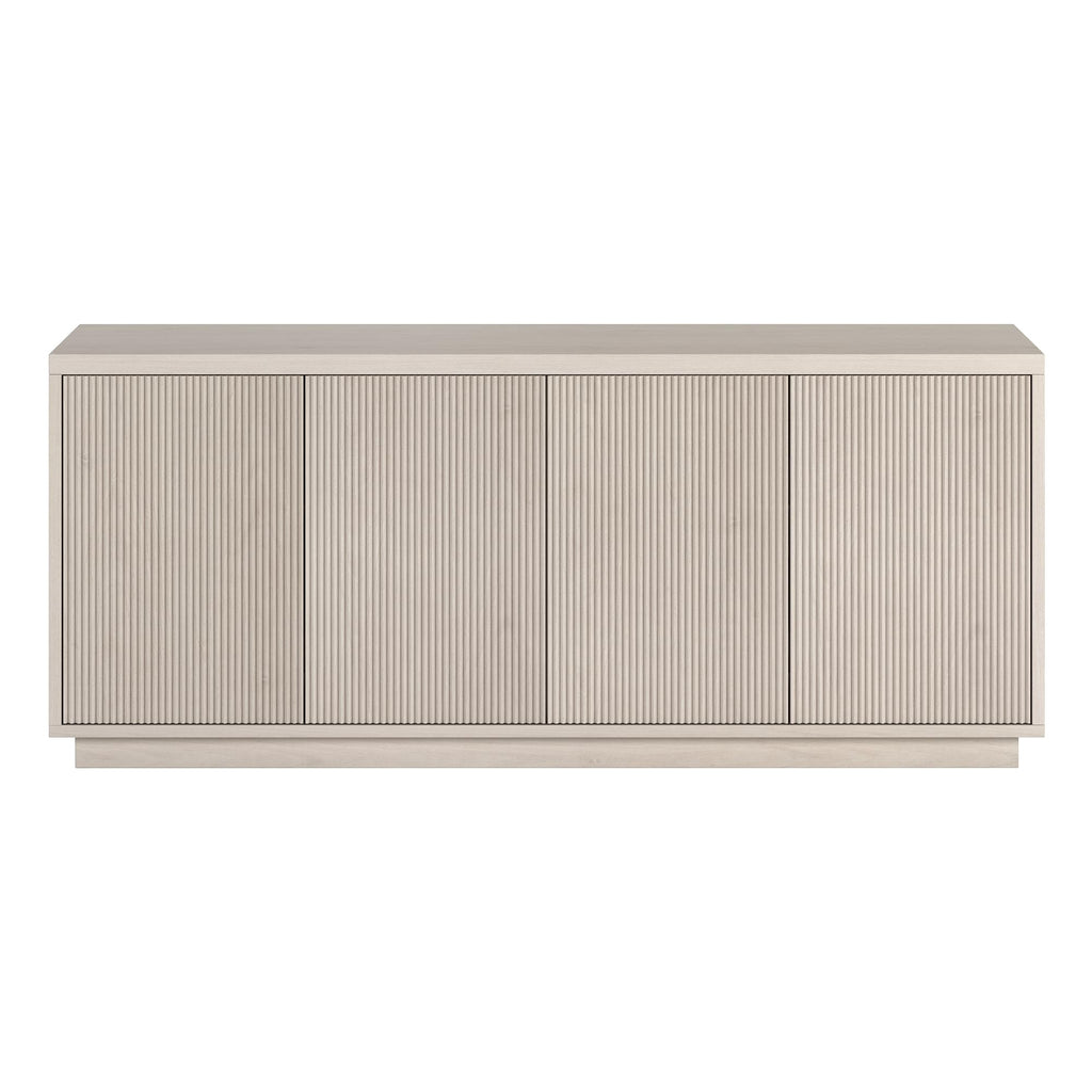 Henn&Hart Fluted TV Stand for TVs up to 65" with 2 Concealed Ribbed Storage Cabinets and Adjustable Shelves for Living Room, Family Room, or Office, Beech White