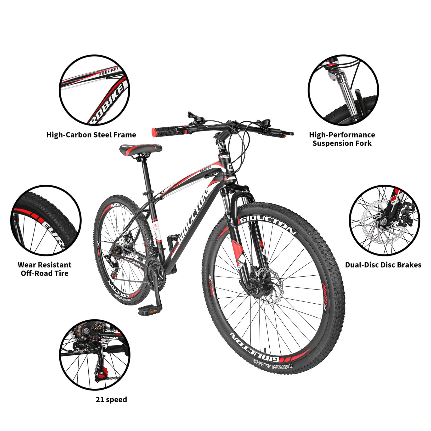 URBICIKA 27.5 Inch Mountain Bike for Adults, 21 Speed, Dual Disc Brakes,Commuter Off-Road Bicycle