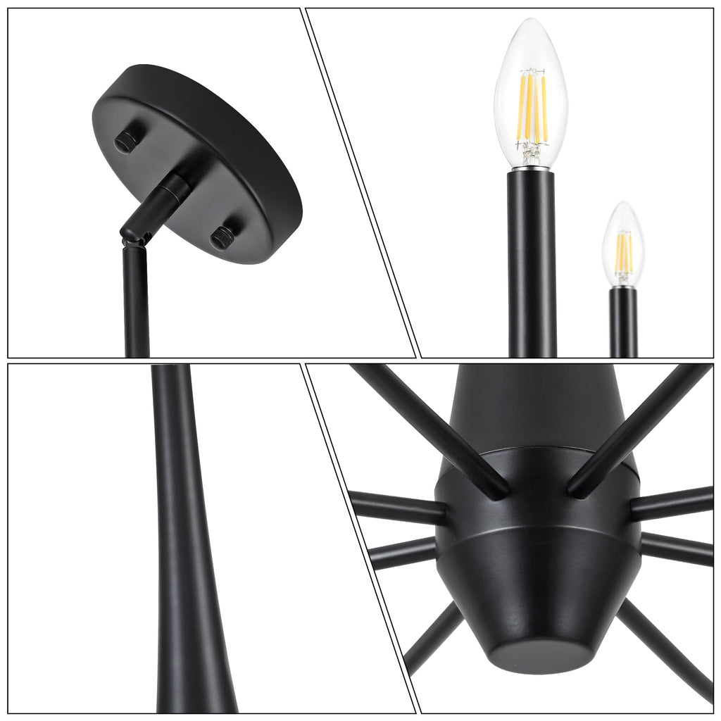 ACNKTZ 8-Light Large Black Chandeliers for Dining Room Light Fixture Hanging, Modern Farmhouse Candle Chandelier, Industrial Metal Pendant Lights Kitchen Island, Living Room Foyer Bedroom Stairway