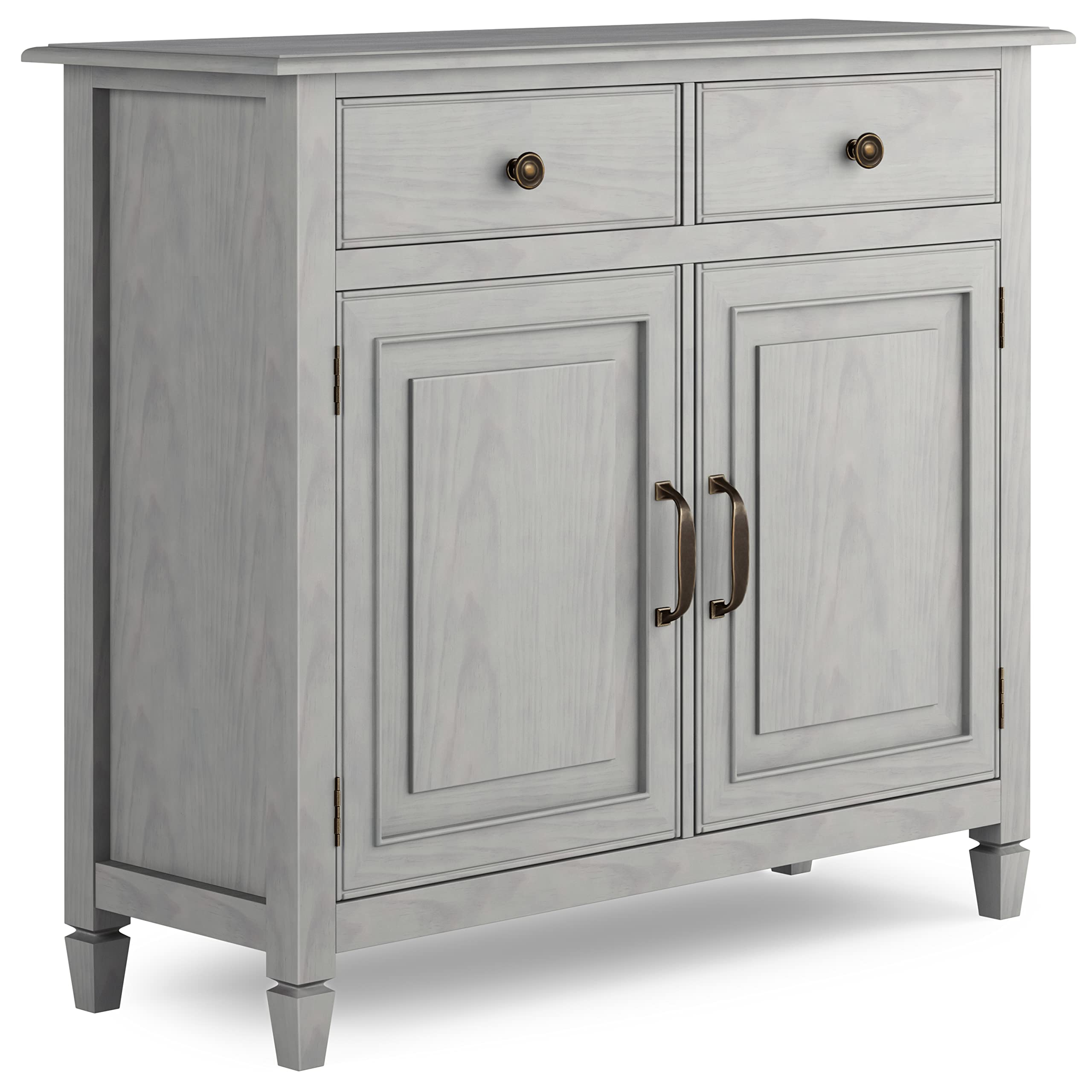 SIMPLIHOME Connaught 40-inch Wide Solid Wood Storage Cabinet in Fog Grey for Entryway, Living Room, Organizer for Hats, Gloves, Shoes, Keys, Slim Design, Traditional Style