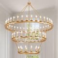 QJMPP 3 Tier Gold Wagon Wheel Chandelier,Extra Large 60-Inch 72-Light Circle Light Fixture,Round Chandeliers for Foyer Entryway Dining Room Living Room High Ceilings