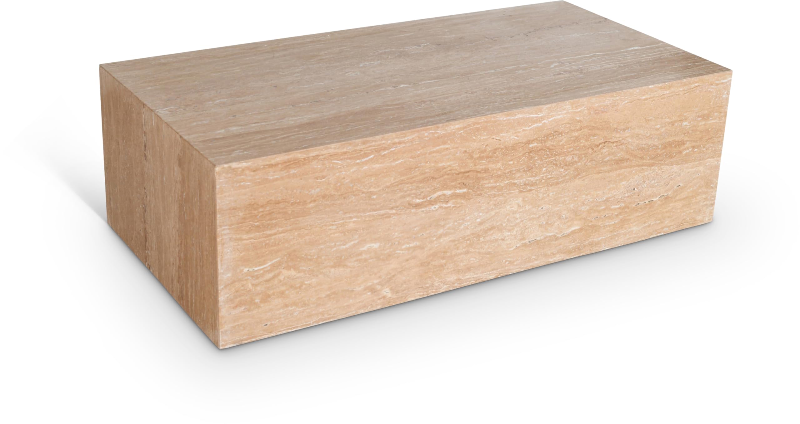 Meridian Furniture 251Travertine-CT Bolzano Collection Art Deco Coffee Table with Handcrafted Genuine Marble, 48" W x 24" D x 15" H, Beige