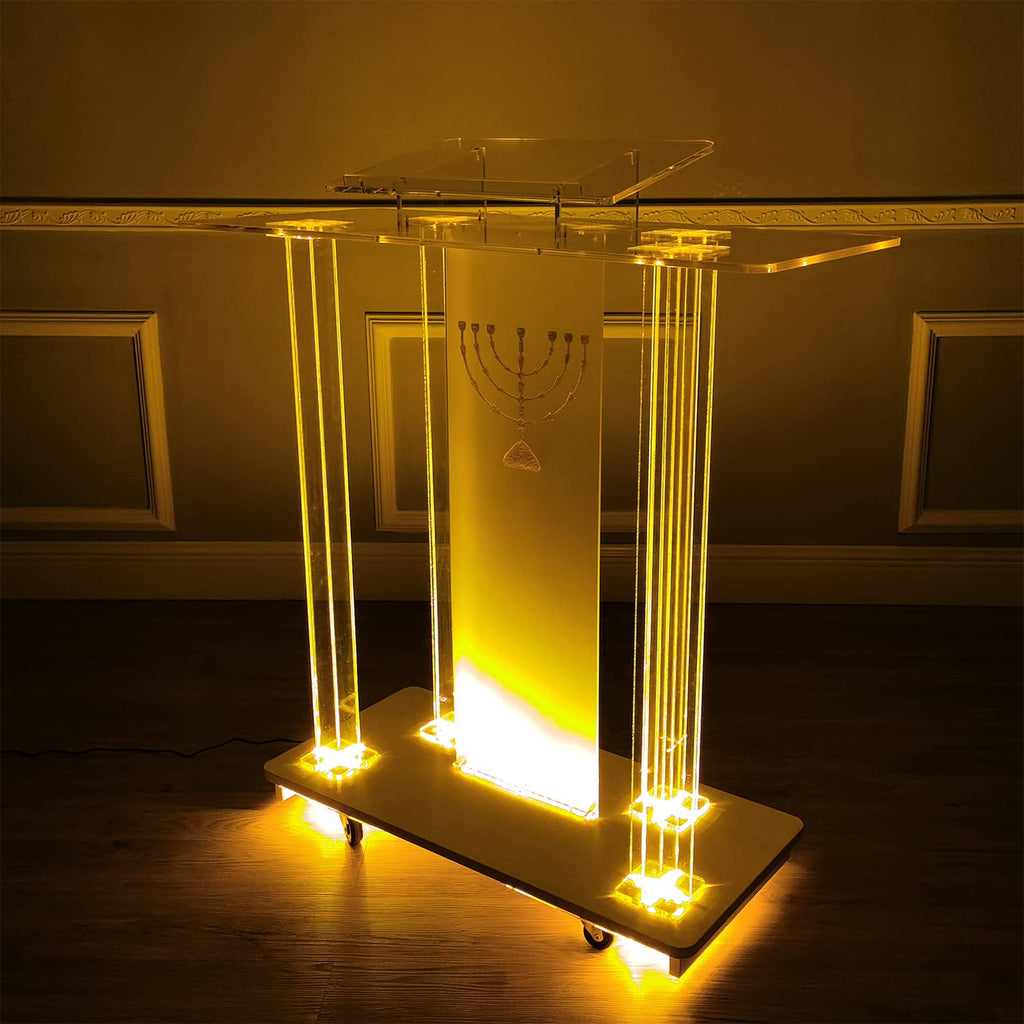 LaseVe Podium Podium Acrylic Lectern Pulpit Large Rolling Luminous Lecture Stage Welcome Stage Reception Host Podium Conference Stage with Casters Luxury Reading Table,#1