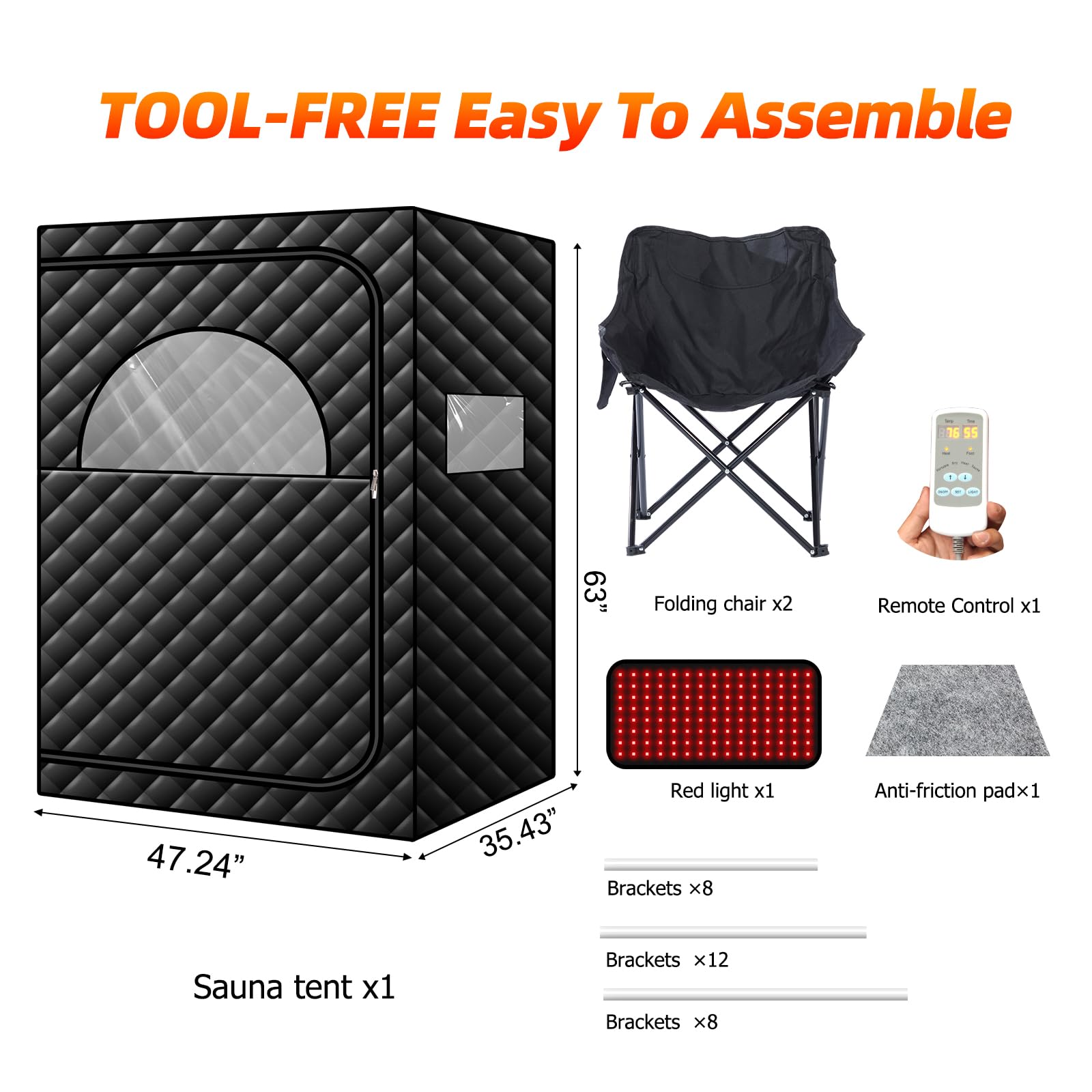 AMOCANE Portable Infrared Sauna with 660nm Red Light Therapy Lamp, 2 Person Red Light Sauna Spa for Home, Full Body Personal Tent with 2 Large Chairs, Remote Control, Dry Heated for Gym/Pilates/Garage