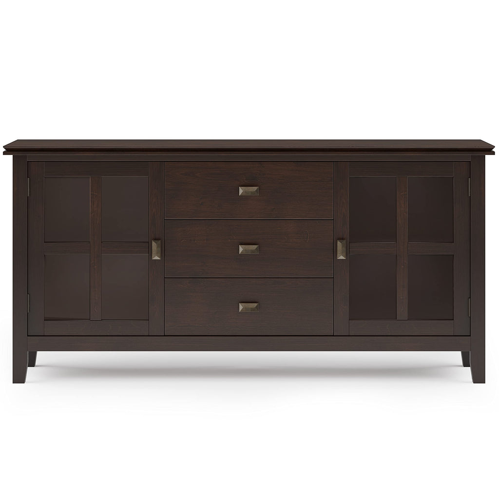 SIMPLIHOME Artisan Buffet - 60 inch Wide Solid Wood 3-Door Sideboard Buffet in Dark Chestnut Brown, Contemporary Storage Cabinet for Dining Room or Kitchen with Adjustable Shelves and Bronze Hardware