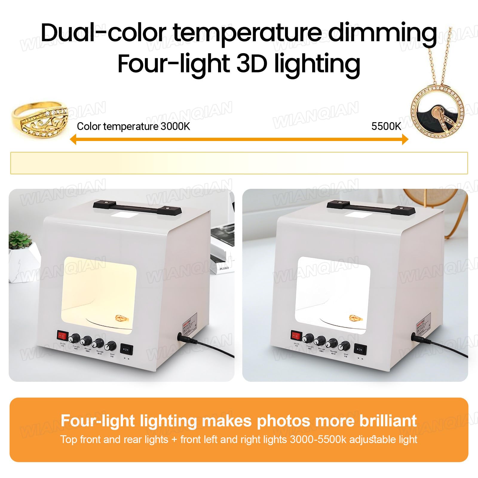 Portable Photo Studio Light Box, Jewelry Photography Box Kit, Jewelry Photography Light Box Kit, 20,000 Lux / 22,000 Lux, Bidirectionally Adjustable Speed, For Small Items Photography Video TB200