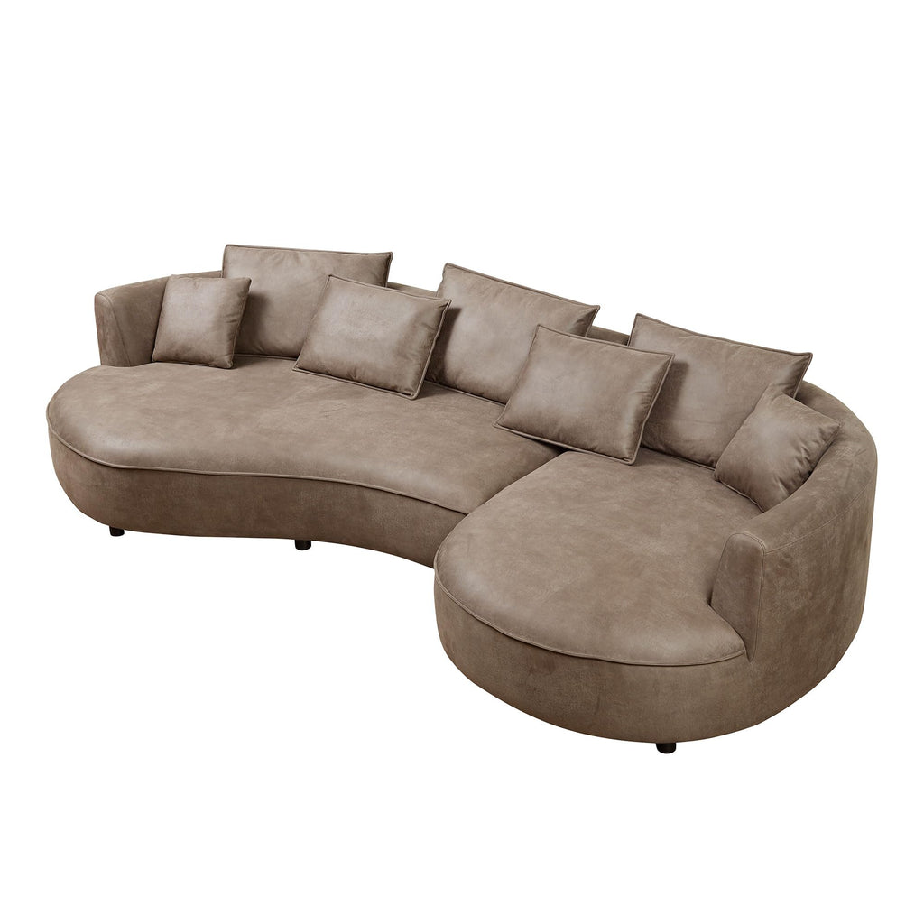 KEIKI 129" Curved Oversized Modular Leathaire Sectional Sofa with Right Chaise, 4 Pillows, 3 Back Cushion, Modern Style Comfy 5-Seater Couch, Easy Assembly, for Office, Apartment, Living Room, Brown