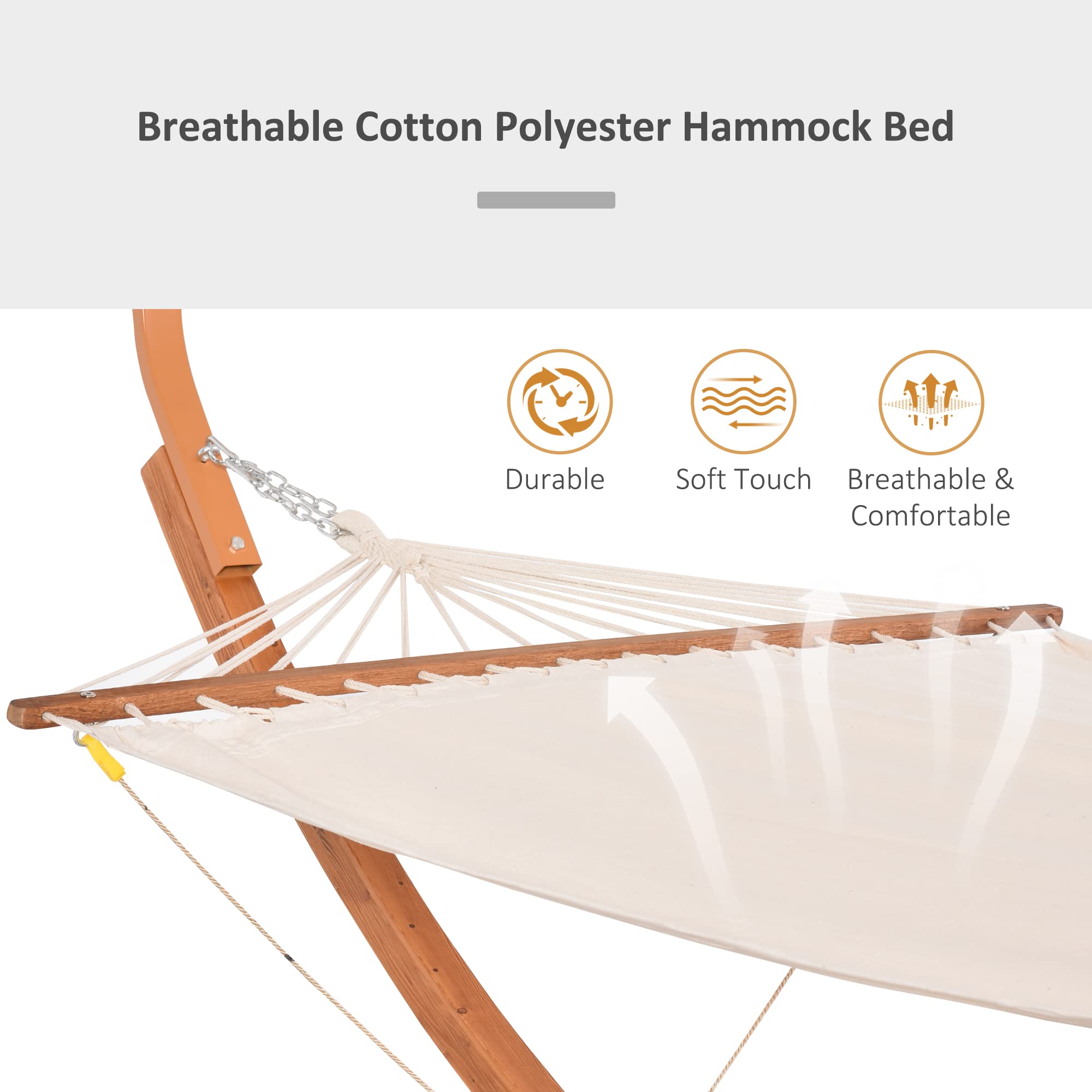 Outdoor Hammock with Stand Accessories, Heavy Duty Wooden e, Extra Large Sun Shade Canopy, Indoor Outside Boho Style Nap Bed, Natural Cotton, White