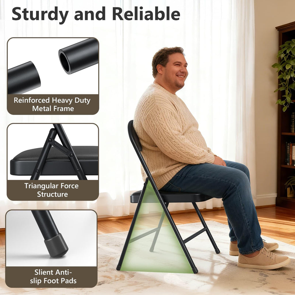 MAKE CHANGES Folding Dining Chairs Set of 10 - Modern PU Leather Folding Chairs with Cushion Seat & Back Metal Legs Kitchen Chairs Folding Chair Set for Kitchen/Living Room/Bedroom/Parties (Black)