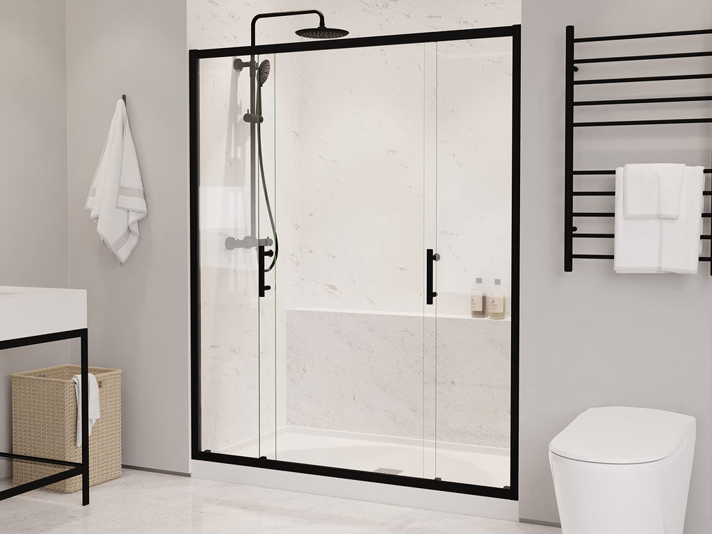 ANZZI 70-in x 60-in. Framed Double Sliding Shower Door, Resistance Free Hinges for Smooth Opening and Closing, Clear Tempered Glass in Matte Black Finish (SD-AZ15-01MB)