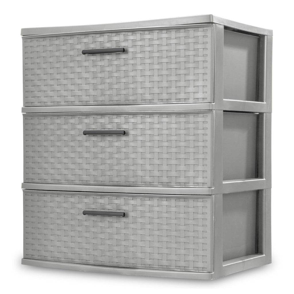 Sterilite 2-Pack 3-Drawer Wide Weave Tower, Storage Closet Organizer, Cement - Plastic Drawers and Containers for Bedroom, Cabinet, Clothes, Dresser, and Kitchen Pantry Organization