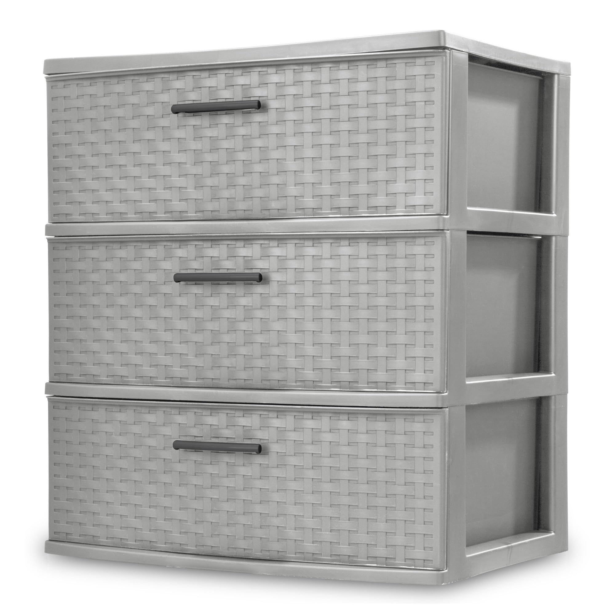 Sterilite 2-Pack 3-Drawer Wide Weave Tower, Storage Closet Organizer, Cement - Plastic Drawers and Containers for Bedroom, Cabinet, Clothes, Dresser, and Kitchen Pantry Organization