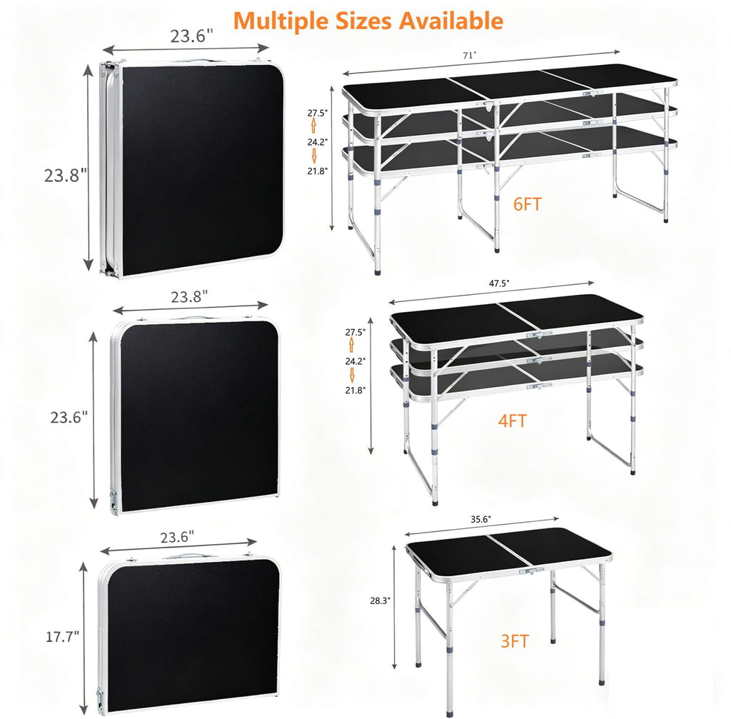 EDWINENE 3 Feet Small Folding Table with Adjustable Height, Lightweight Portable Utility Table for Travel Picnic BBQ Fishing RV Car Tailgate Camping Beach Outdoor Essentials, MDF Tabletop, Black 5Pcs