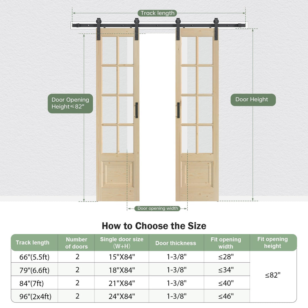 Roymelo Preassembled 36x84 (Double 18x84) Inch Clear Glass French Interior Door with 6.6Ft Barn Door Hardware Kit Included, Spruce Wood Support DIY Dyeing, Easy Assembly