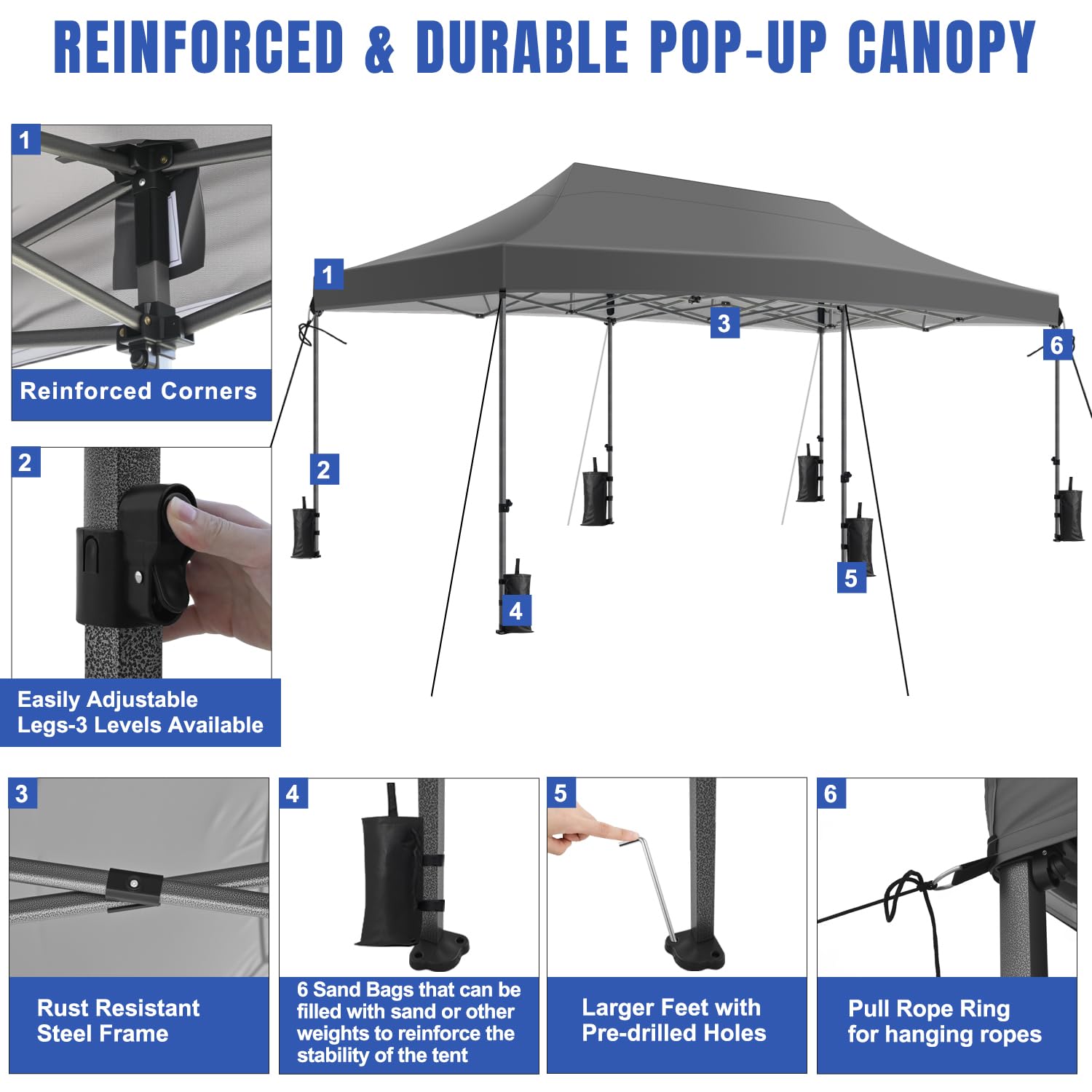 Yesker 10x20 Pop Up Canopy Tent with Sidewalls Instant Outdoor Canopy, Waterproof & UV Protection, Easy Setup Adjustable Height Heavy Duty Shelter Gazebo Tent for Patio Backyard Party Events, Gray