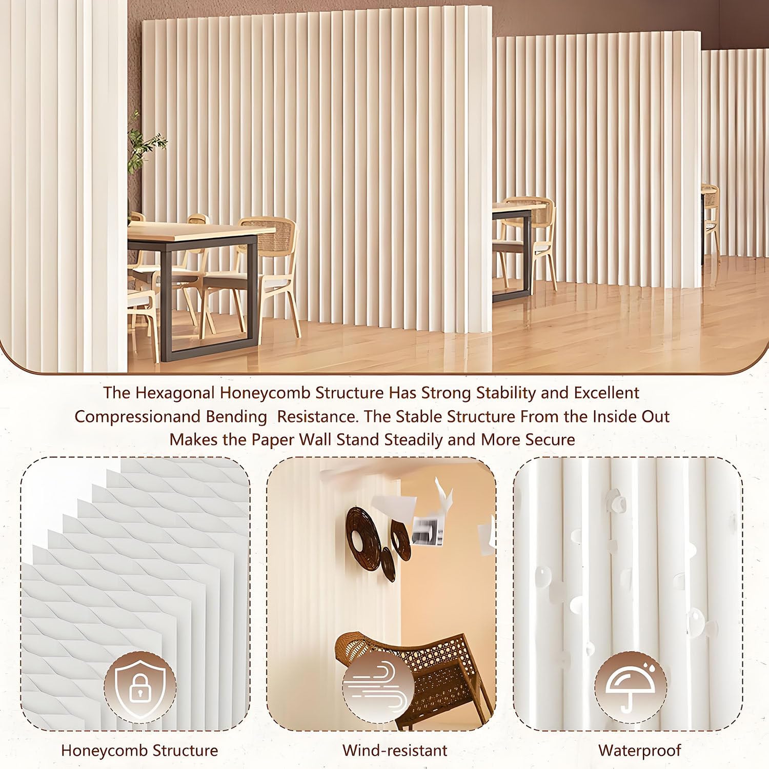 Portable Room Divider Wall, Foldable Room Partition, Adjustable Paper Privacy Screen, Folding Wall Dividers for Room Separation, Decorative Privacy Divider for Home Office Nursery Studio White-7x2m