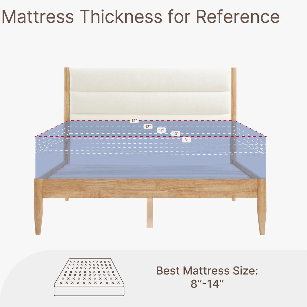 KISLOT Wood Bed Frame with Headboard Upholstered Platform Mattress Foundation,Strong Wooden Slat Support,No Box Spring Needed