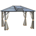 GOWE 10' x 12' Hardtop Gazebo Canopy with Polycarbonate Roof, Top Vent and Aluminum Frame, Permanent Pavilion Outdoor Gazebo with Netting, for Patio, Garden, Backyard, Deck, Lawn