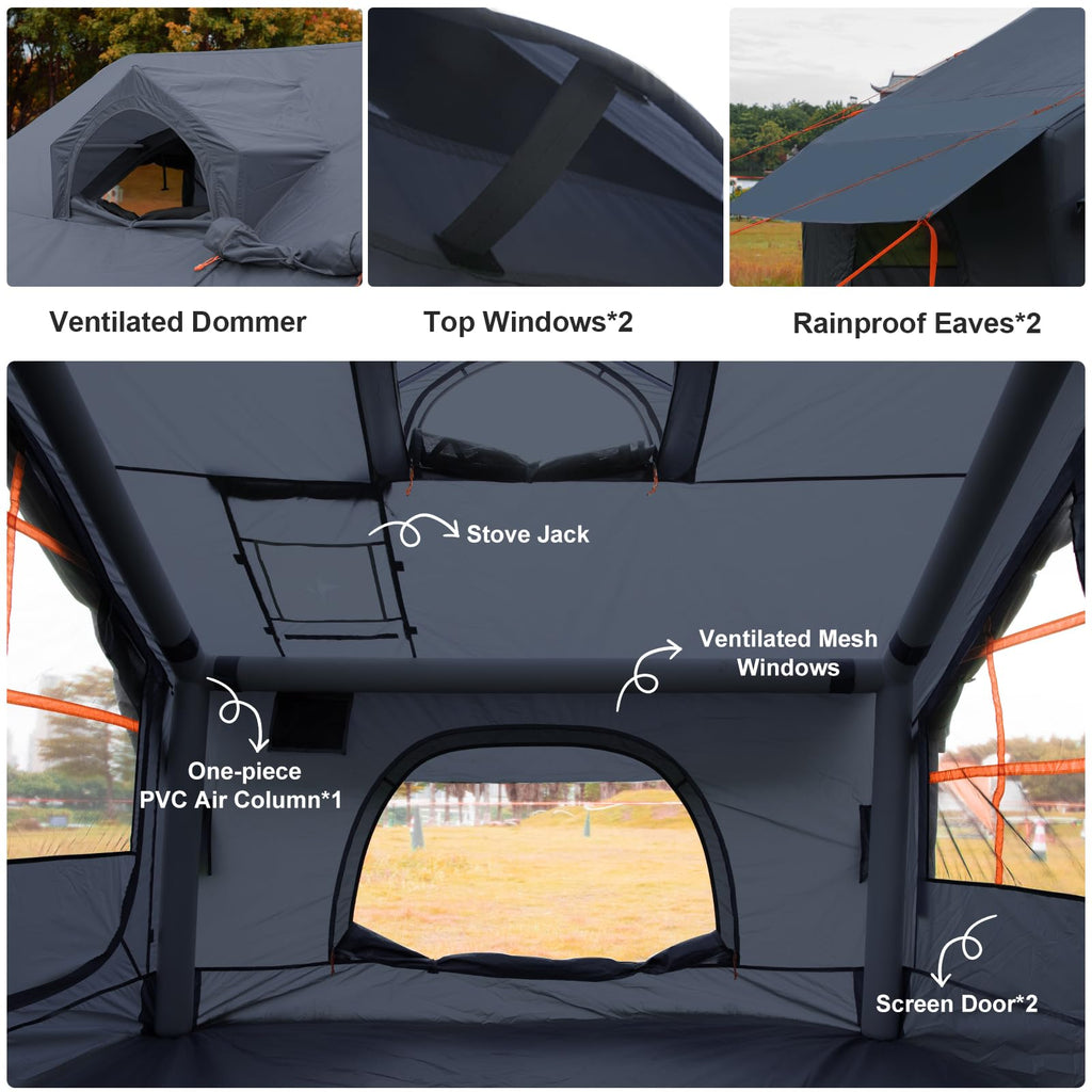 Inflatable Tents for Camping with Stove Jack, Electric Pump Blow Up Tent with Large Removable Tarps,Easy Setup Air Tent House, Waterproof Inflatable Hot Tent for Camping