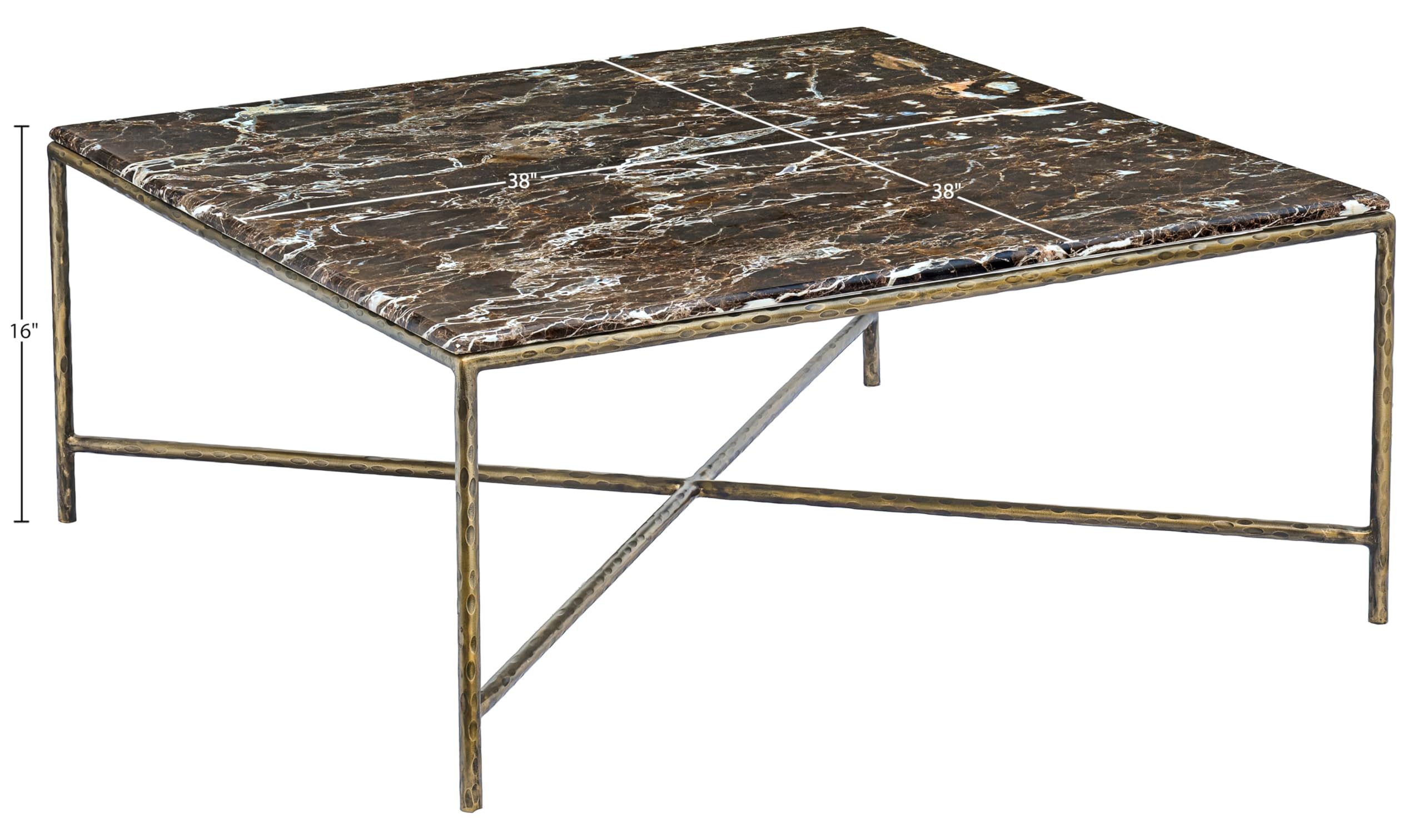 Meridian Furniture 77002Brown-CT Valen Collection Modern | Contemporary Coffee Table with Emperador Marble, Forged Iron Metal Frame, Dark Bronze Finish, 38" W x 38" D x 16" H, Brown/Antique Bronze