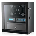 4 Watch Winder with 5 Watch Storage Space, LCD Display, Touch Control and Interior Light (Black + Black Velvet)