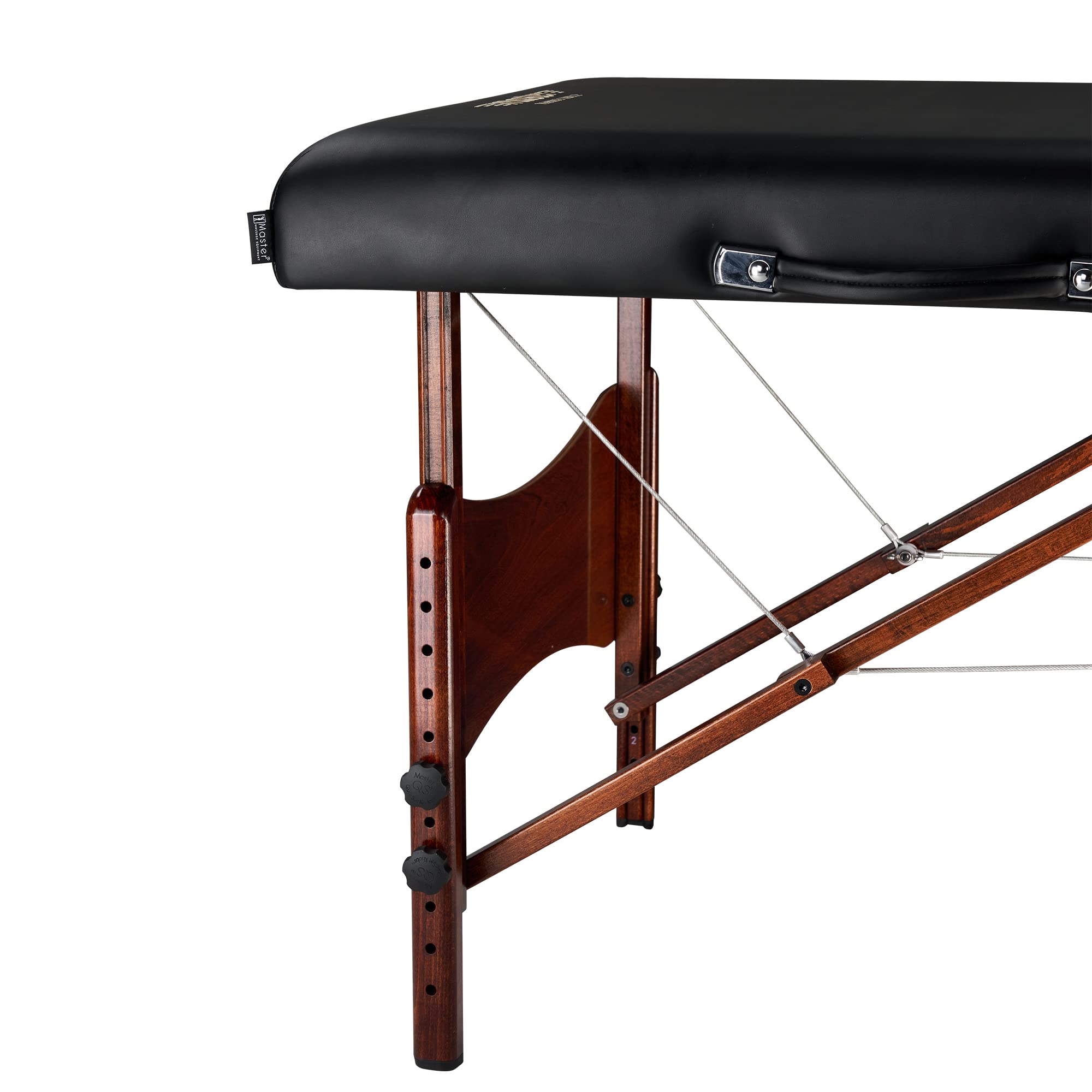 Master Massage Newport Portable Massage Table Package with Denser 2.5" Cushion, Walnut Stained Hardwood, Steel Support Cables, Pillows & Accessories, Black, 30"