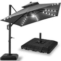 Best Choice Products 10x10ft Cantilever Patio Umbrella w/Base Included, Solar LED Lights 360 Rotation Large Offset Hanging Outdoor Shade for Deck Pool Backyard w/Stand – Gray