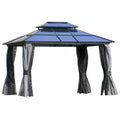 Outsunny 10' x 12' Hardtop Gazebo Canopy with Polycarbonate Roof, Aluminum Frame, Permanent Pavilion Outdoor Gazebo with Netting, for Patio, Garden, Backyard, Deck, Lawn, Light Gray