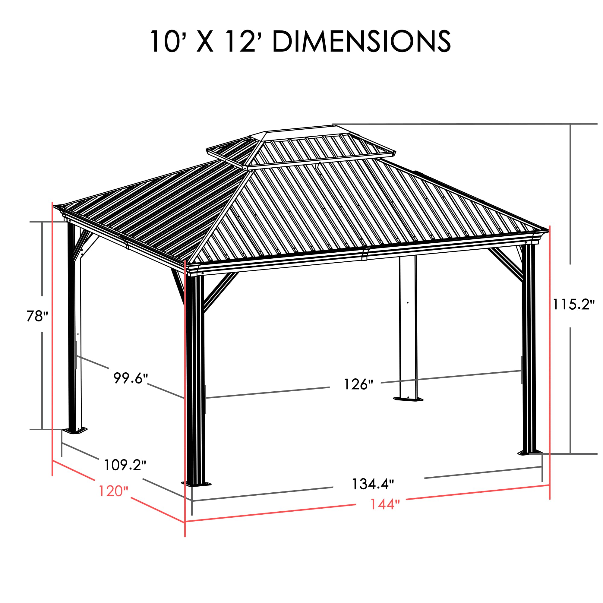 Kozyard Alexander 10' x 12' Hardtop Gazebo, Aluminum Frame with Galvanized Steel Double Roof, Outdoor Permanent Pavilion with Curtains and Netting for Patio, Backyard, Deck, Lawn(Brown)