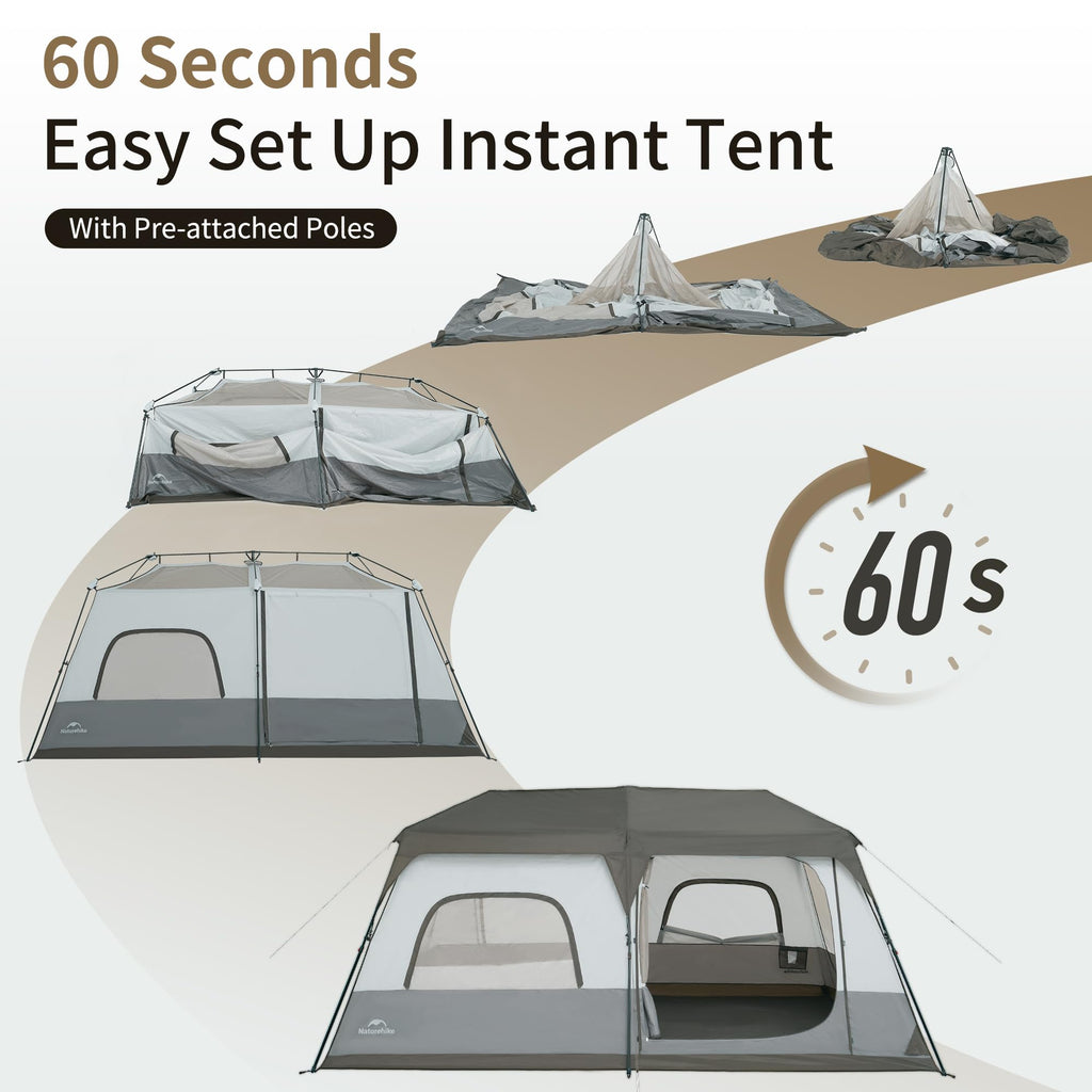 Naturehike Cape 6 Person 8 Person Camping Tent, 60S Easy Setup Instant Tent Pop up Tent, Waterproof Large Tall 6/8 Person Tents for Camping, Car Camping