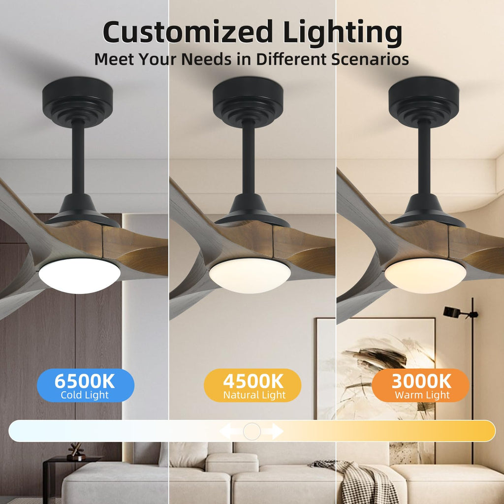 Homlit Ceiling Fan with Lights, 72'' Solid Wood Indoor/Outdoor Ceiling Fan with Quiet Reversible DC Motor, Control with WIFI Alexa App, 3CCT Dimmable, 6 Speeds Bronze Outdoor Fan for Patio Porch