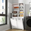 Tall Laundry Cabinet with Double Tilt Out Laundry Hamper, Freestanding Floor Bathroom Cabinet with 12 * 2 Gallon Laundry Storage Basket for Bathroom, Kitchen, White