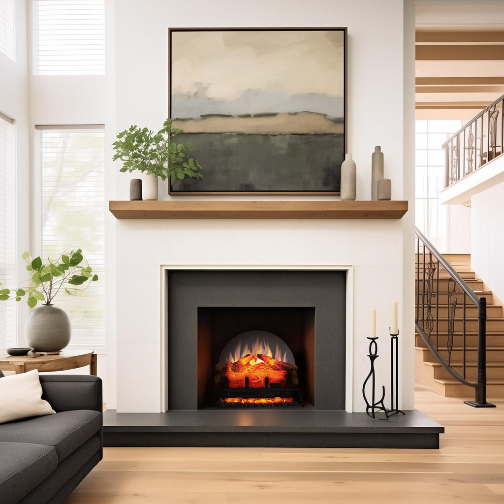 PuraFlame 24" Free Standing Electric Fireplace Log Set Insert, 750W/1500W Heater, 6 Flame Colors with 5 Brightness, Crackling Sound, Remote Control