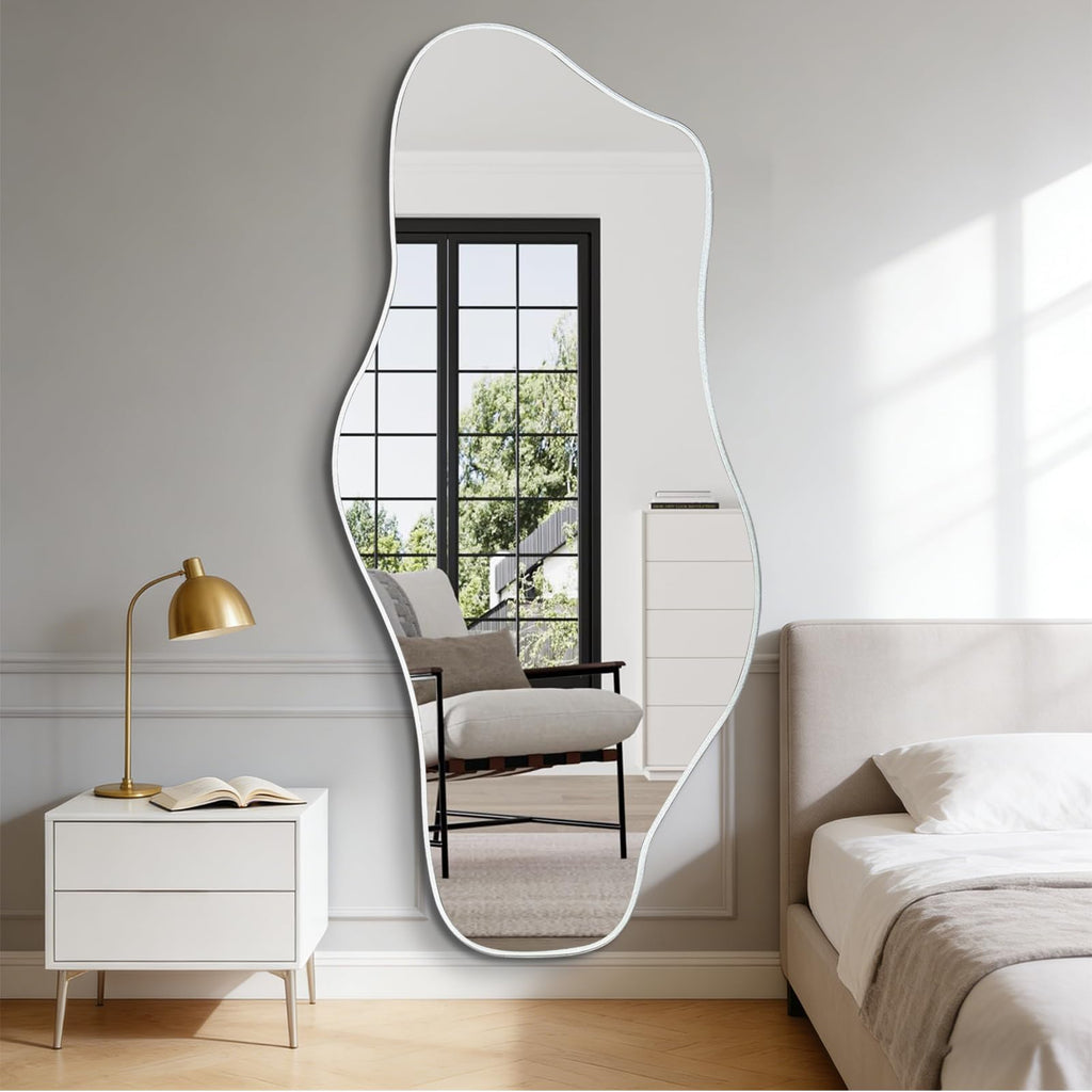 DAOYIJIAJU Large Irregular Mirror, 67"x31" Silver Asymmetrical Frameless Mirror Full Length, Organic Tempered Glass Mirrors for Living Room Bedroom Hallway Entryway, Horizontal or Vertical Hanging