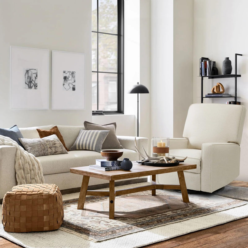 Harkawon Swivel Rocker Recliner Chair, Glider Rocker Recliner, Rocking Chair Nursery, Fabric Chair with High Back, Deep Seat, for Living Room, Bedroom, Beige