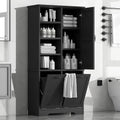 Virubi Tall Laundry Cabinet with 2 Tilt Out Laundry Hamper, Wood Bathroom Storage Cabinet with Doors and Adjustable Shelves Freestanding (Black)