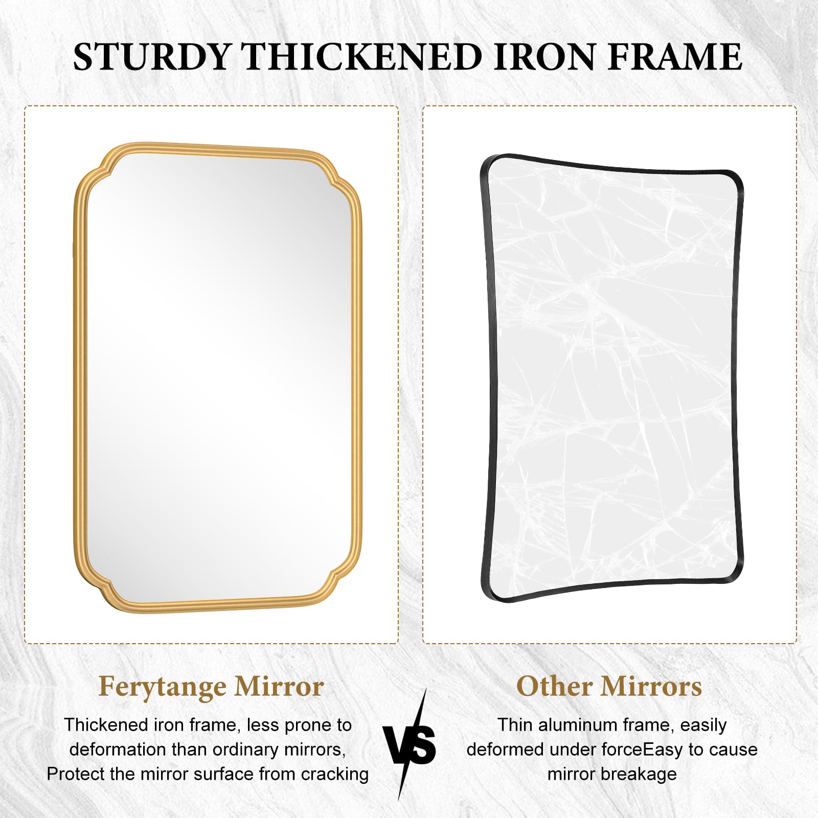 Ferytange 55X36 Inch Gold Metal Framed Bathroom Mirror for Wall, Large Rounded Rectangle Bathroom Vanity Mirror Farmhouse, Anti-Rust, Tempered Glass, Hangs Horizontally or Vertically