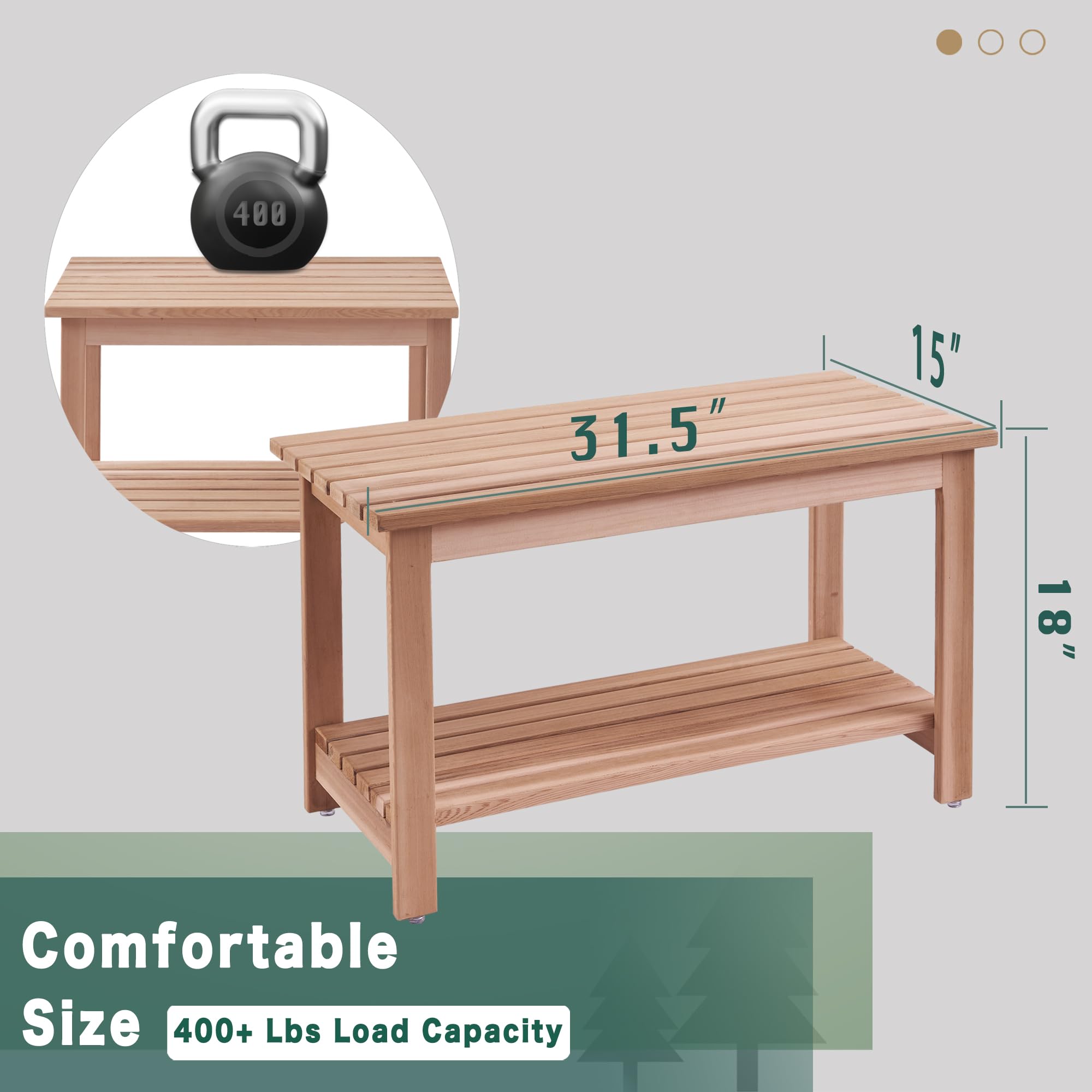 bingaai Western Red Cedar Sauna & Shower Bench 31.5" Fully Assembled – Strong, Durable, Soft-Touch, Insulating Cedar Wood Bench for Bathroom, Sauna, Indoor & Outdoor Use